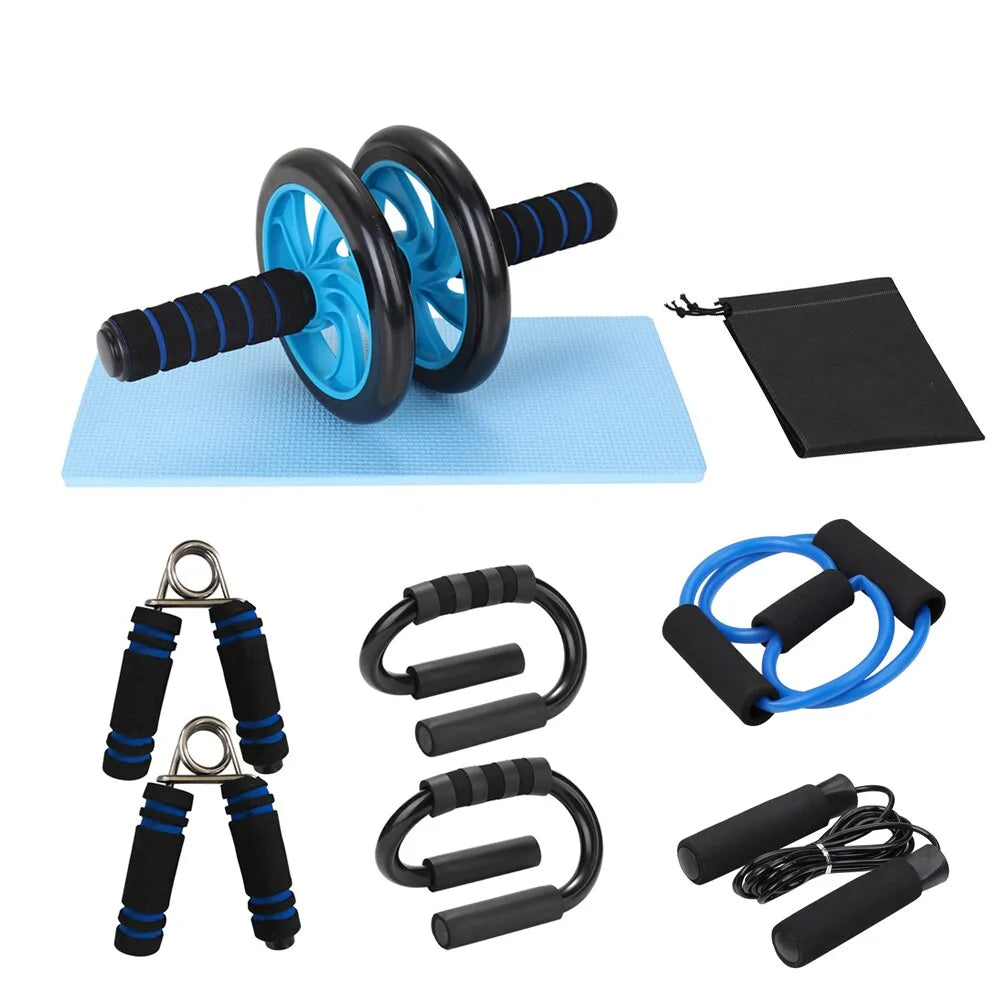 Home Fitness Set: Abdominal Wheel Roller, Push-Up Bar, and Jump Rope